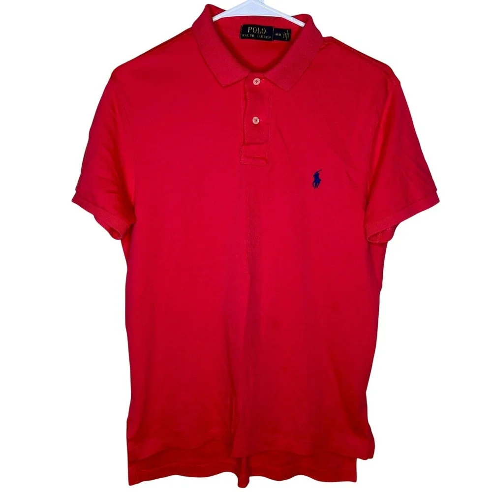 Polo Ralph Lauren Mens Medium Red Short Sleeve Custom Fit Pique Polo Shirt